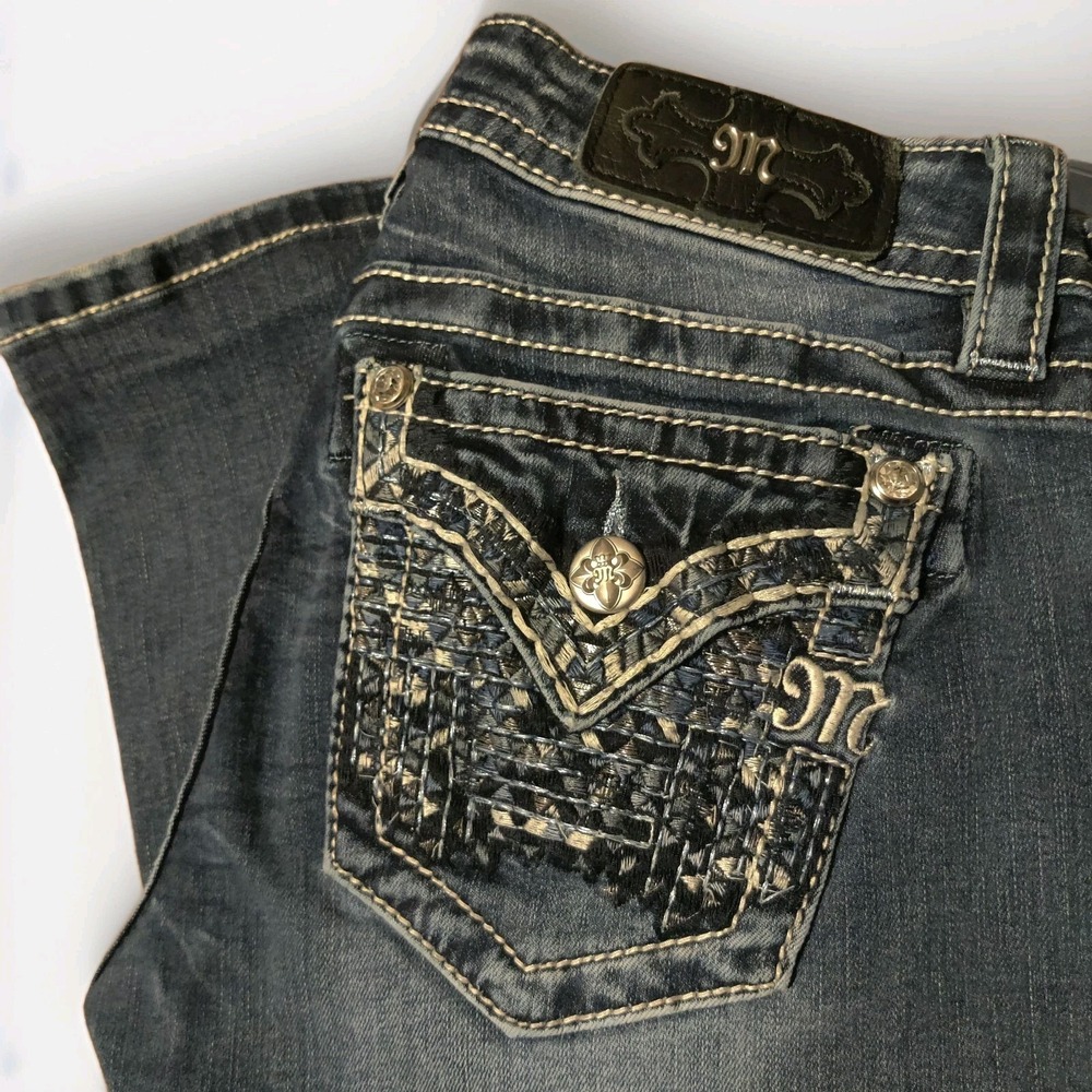 Miss Me Boot Cut Cropped Jeans Womens 27 Embellished Embroidered Western Pant